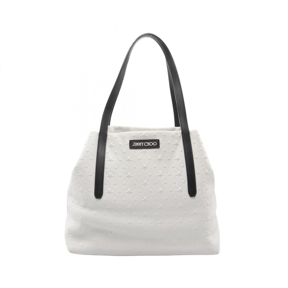 Jimmy Choo Sofia M Star Embossed Tote Bag Handbag Leather Women's White/Black